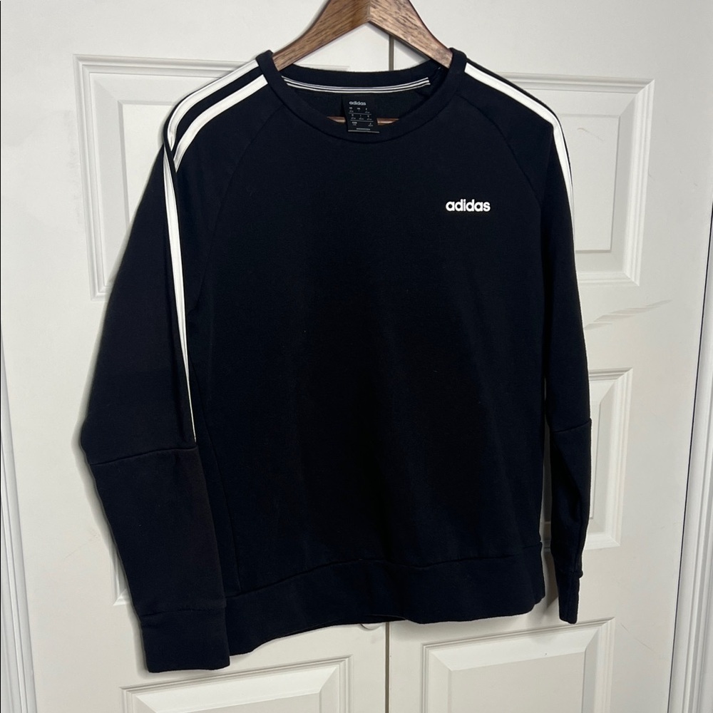 Adidas Black Crewneck Sweatshirt with 3-Stripe Sleeves – Women’s Size Large